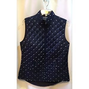 Karen Scott Puffer Vest Quilted Blue w/ White Polka Dots Size Small